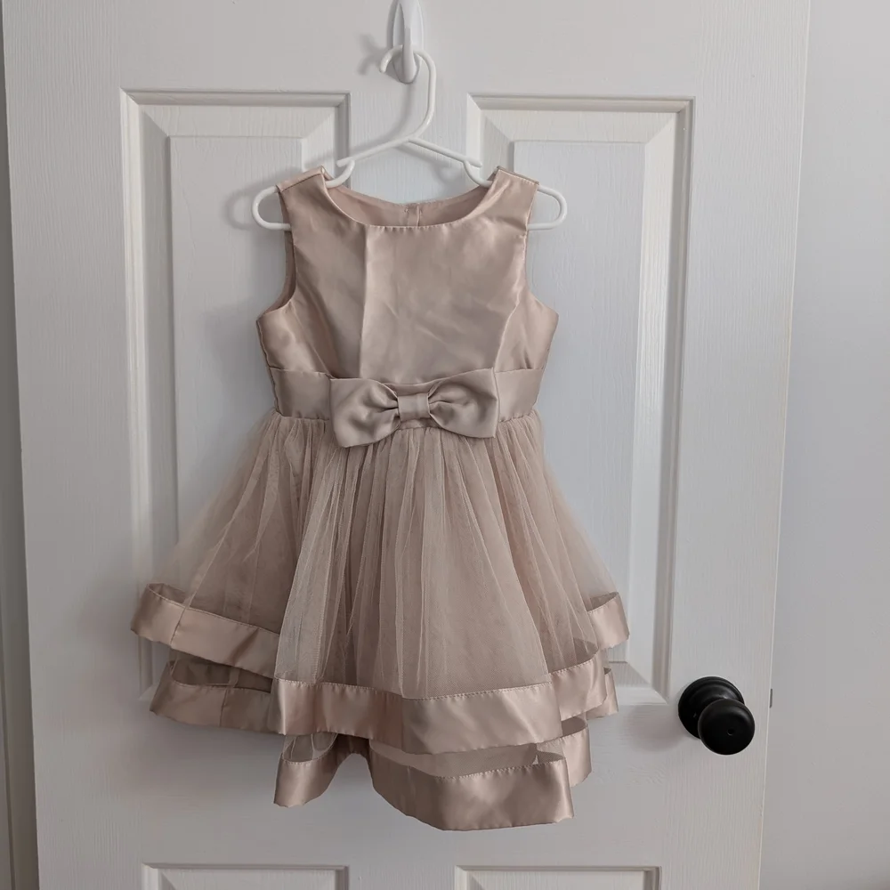 Speechless Champagne Layered Kids Dress with Bow Size 4